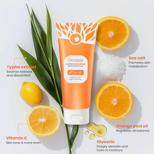 Image of Orange Exfoliating Gel for Face & Body - Deep Cleansing Moisturizing Scrub with Enzymes, ExfoliatorOrganicFacial Formula to Remove Blackheads & Smooth Skin, Suitable for All Skin Types