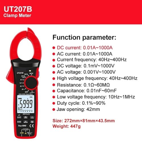UT206UT207B UT208B Pinza Amperimétrica Digital Corriente AC DC 1000A 1000V Amperímetro con Pinzas LPF 6000 Contador (UT207B) miniatura 2