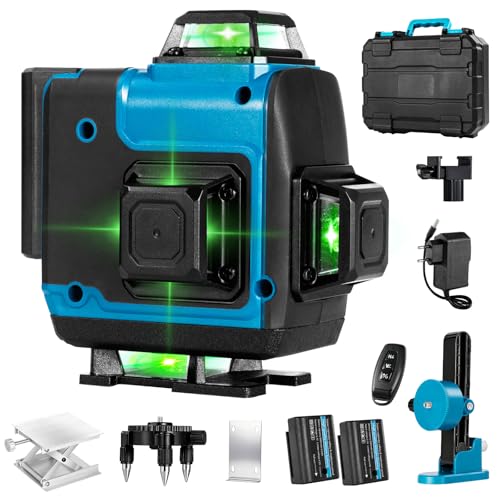GREEN MOUNT Laser Level 360 Self Leveling 16 Lines Green Beam Laser Level 4x360 4D Cross Line Lazer Level for Construction with Remote Control Multiple Stands Rechargeable Batteries Anti-fall Box
