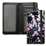 DIGTIALL Checkbook Cover for Men & Women,PU Leather Check Book Holder Wallet with RFID Blocking Function & Elastic Strap,Pink Cherry Blossom