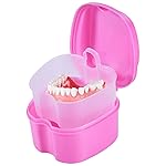 KISEER Pink Denture Bath Case Cup Box Holder Storage Soak Container with Strainer Basket for Travel Cleaning