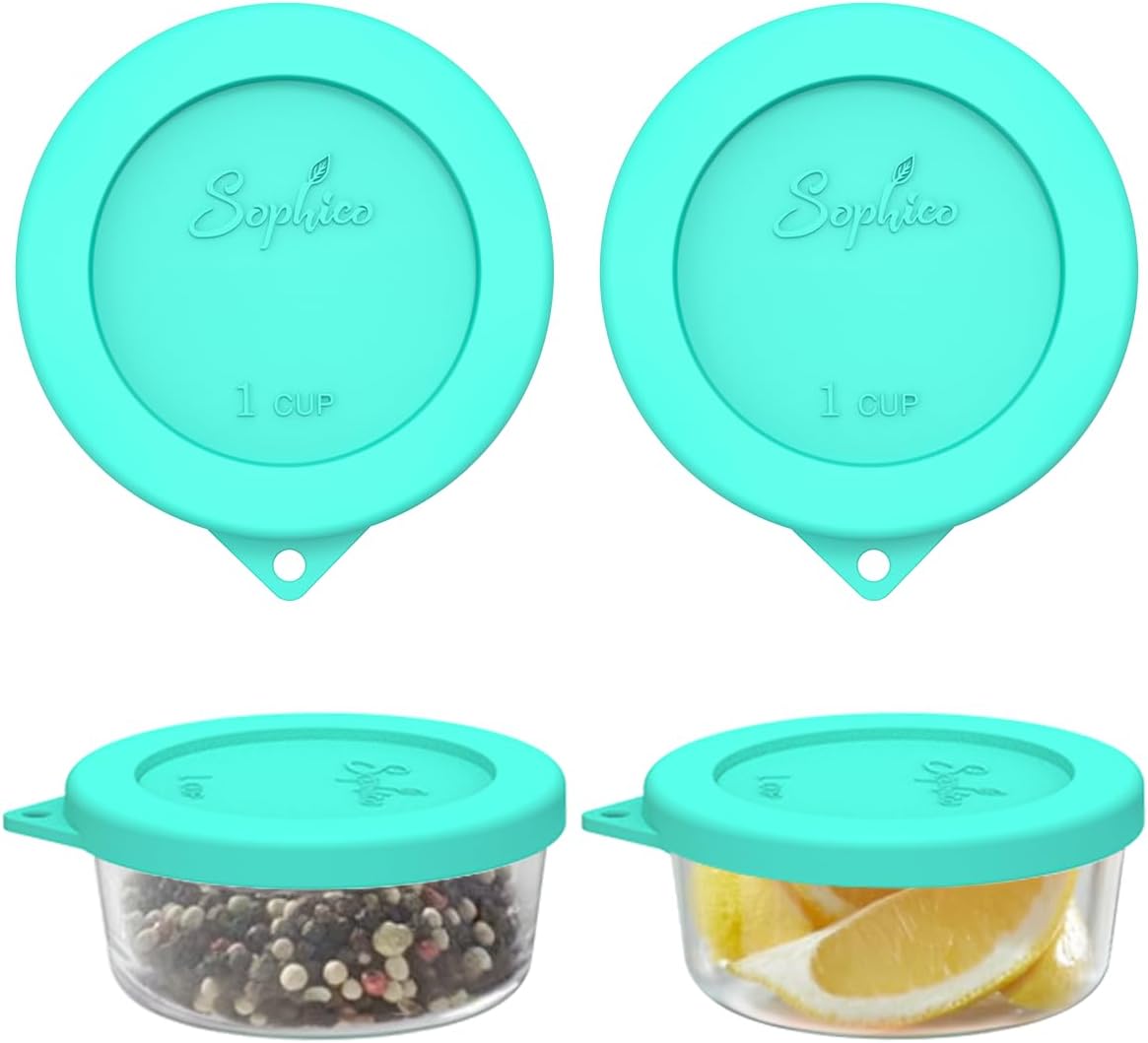 1 Cup Round Silicone Storage Cover Lids Replacement for Anchor Hocking and Pyrex 7202-PC Glass Bowls (Container not Included) (Mint - 2 pack)