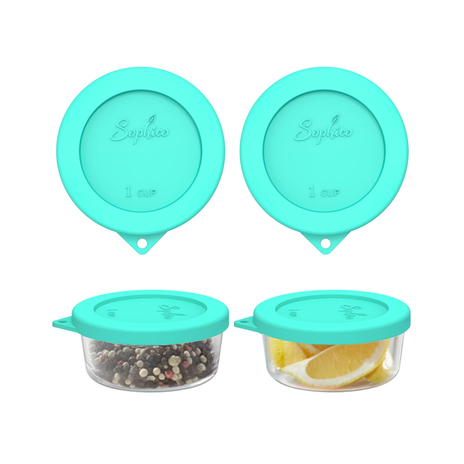 Sophico 1 Cup Round Silicone Storage Cover Lids Replacement for Anchor Hocking and Pyrex 7202-PC Glass Bowls (Container not Included) (Mint - 2 pack)