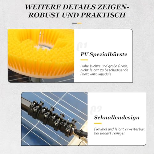 Teleskop-Reinigungsbürste für Solarmodule, ausziehbarer 10-m-Stab für effiziente PV-Wartung, ideal für Solarenergie-Enthusiasten und Hausbesitzer
