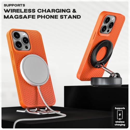 Image of Outlouders Back Cover for iPhone 16 Pro Max | Honeycomb Cooling Design | Silicone Heat Dissipation | Mag-Safe Compatible | Shockproof Camera Protection Bumper Case (Orange Mag-Safe)