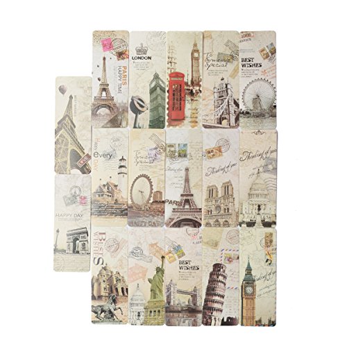 Twone European Travel Postcard Bookmark Set with 30 Bookmarks Featuring Vintage Scenes - with Eiffel Tower, Paris, Rome, London & More