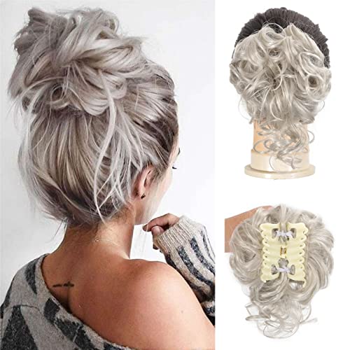 Sdznyqt Claw Messy Bun Hair Pieces Clip Wavy Curly Hair Chignon Clip In Hairpieces Tousled Updo Donut Hair Bun Synthetic Fake Hair Ponytail For Women Girls Light Grey #TOP1