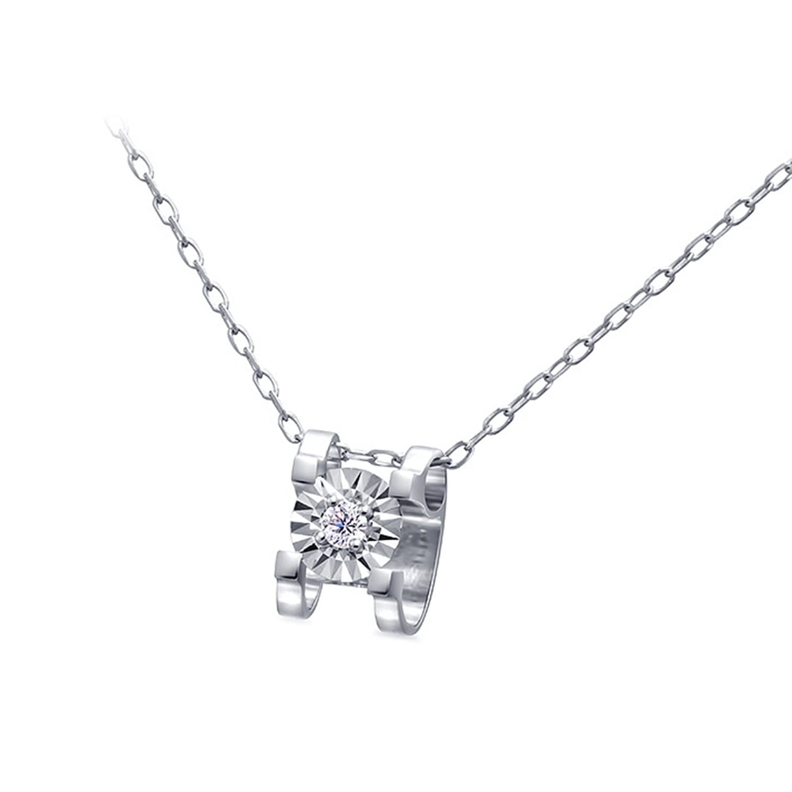 KnBoB Charms - Colgante para mujer de oro blanco de 14 quilates (585), 4 garras de 0,03 ct, cadena de moissanita, 45 cm