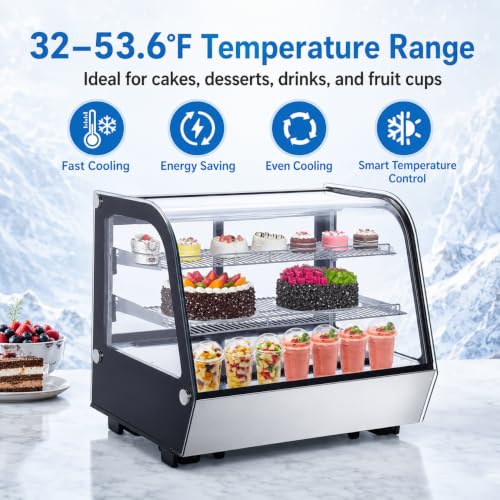 Image of 5.6 Cu.Ft Countertop Bakery Display Case - Double Glass Refrigerated, LED Lighting, Adjustable Shelves, Digital Temp Control, for Pastry, Cake, Sushi, 110V