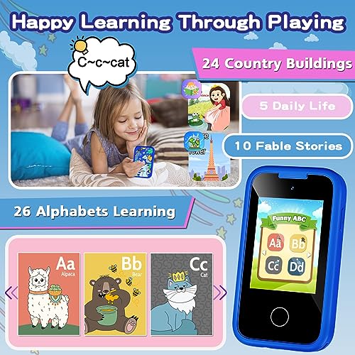 Image of Kids Phone for Boys, Christmas Birthday Gifts for Boys Girls Ages 3-10 | Kids Toys Cell Phone, 2.8 inch Touchscreen Toddler Learning Play Toy Phone with Dual Camera, Game, Music Player, 8GB Card Blue