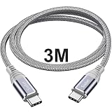 Siwket Câble USB C vers USB C 3M,Câble USB Type C Charge Rapide PD Nylon Tressé pour iPad Pro 2021, iPad Air 4,MacBook Pro,Samsung Galaxy S21/S21+/S20/S10,Note 20/10,Switch,HUAWEI,Google Pixel-Gris