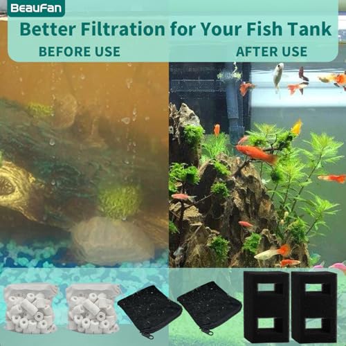 Image of 2 Set Aquarium Filter Media Kits Compatible with Fluval Flex (15 Gal) Desktop Aquarium, Includes 2 Carbon Filter Refills, 2 Foam Filters A1375, 2 Ceramic Rings & 1 Filter Cord