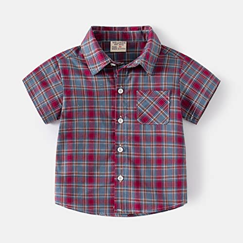Toddler Girls Boys Classic Plaid T Shirts Kids Short Sleeve Button Down Tops Casual Vintage Cotton Baby Tops Tee with Pocket3