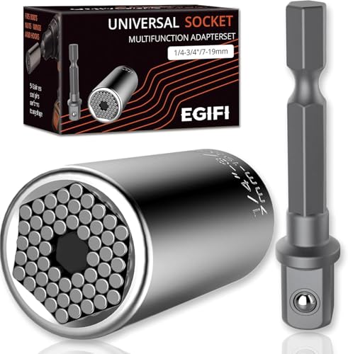 EGIFI Universal Socket Tools, Super Socket Mechanic Tool, Nut Driver Unscrew Anything, Valentines Day Gifts for Him Adults, Gadgets Gifts for Men, Dad, Boyfriend, 2 PCS, Silver