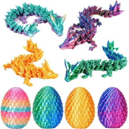 4PCS 3D Printed Dragon Eggs with Dragon Inside Mini Dragon Egg Set Easter Eggs Articulated Dragon Mystery Dragon Egg Fidget Toy Surprise 3D Printed Animals Toy Set (Multicolor3-4pcs)