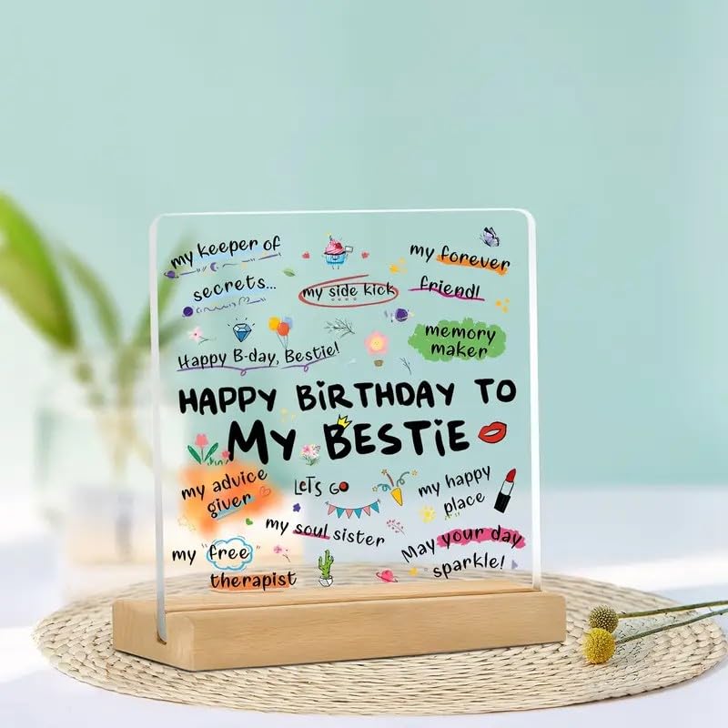 Image of Bs amor Best Friend Birthday Gift Acrylic Plaque Incredible Gifts India Personalized Wooden Happy Birthday Frame For Him and Her Women 5x4 inch