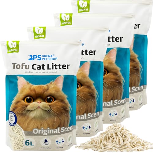 BPS Arena Aglomerante para Gatos Arena de Tofu para Gatos sin Polvo Fácil de Aglomerar Controla los Olores se Lanza en el Inodoro (4Pcs, Original) BPS-15454 * 4