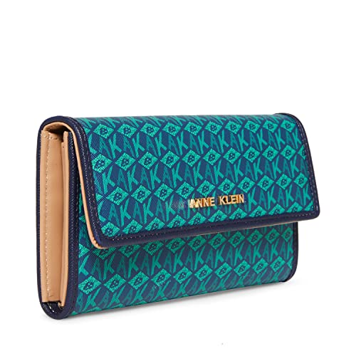 Anne Klein Womens AK Cube Logo Flap Wallet, Distant Mountain- Clover/Distant Mountain3