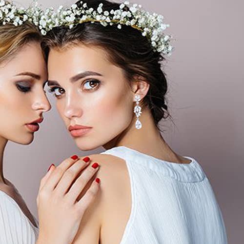 Bridal Wedding Earrings For Brides Bridesmaids, Beusoulover Marquise Teardrop Earrings For Women, Cubic Zirconia Drop And Dangle Earrings For Prom Or Pageant, Jewelry (Silver) #TOP1