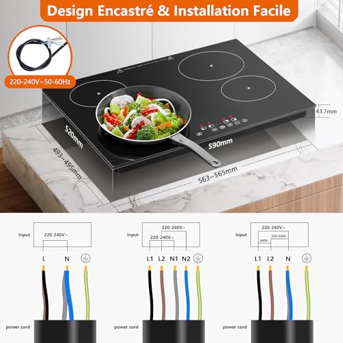 Plaque vitrocéramique 4 feux encastrable commande tactile minuteur 60cm - 3