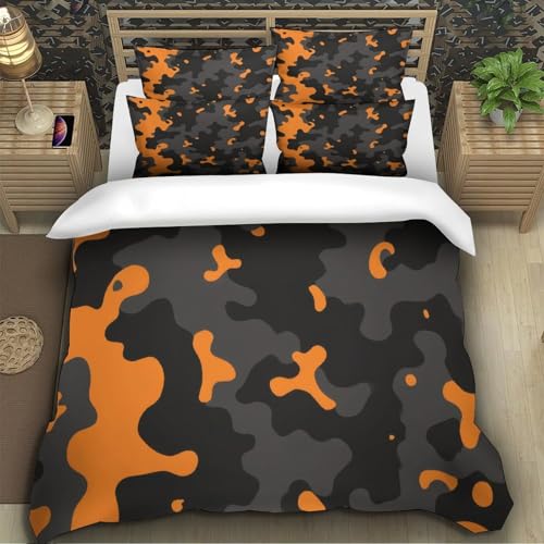Parure de lit camouflage orange avec housse de couette 3D - 5