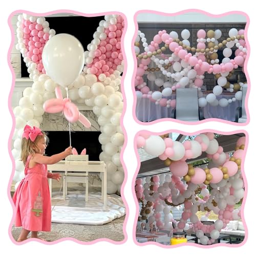 Image of Pink White Link Balloons,60Pcs 6Inch Baby Pink and White Latex Linking Balloons for Birthday Valentine's Day Baby Shower Wedding Anniversary Party Decorations