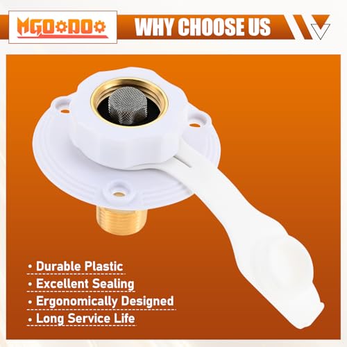 Image of 2Pcs RV City Water Inlet with Check Valve，RV Water Inlet with 3 /4 inch NH Female to 1 /2 inch NPT Male Flange Brass with Dust Plug for RV Camper Motorhome Trailer Marine(White)