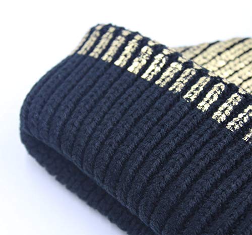 Jumisee Women's Metallic Knitted Winter Beanie Slouchy Faux Fur Pom Skull Cap, Gold, One Size #TOP3