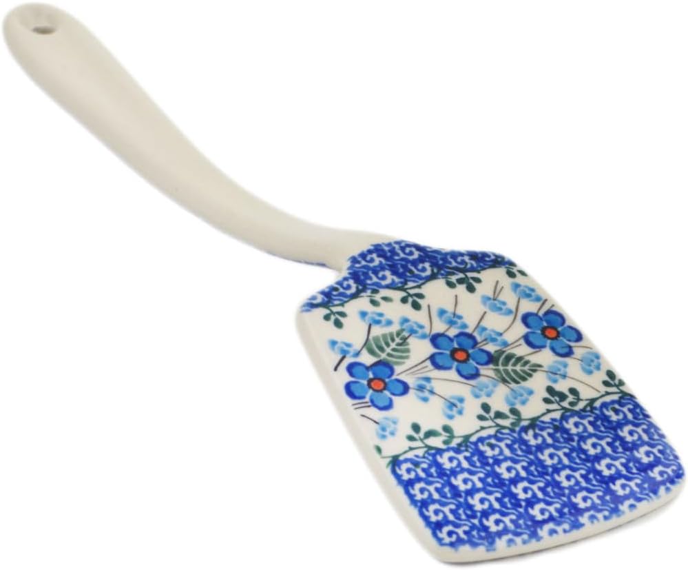 Polmedia Polish Pottery Spatula - Blue Blossom Pattern Handmade in Boleslawiec Poland by Ceramika Artystyczna + Certificate of Authenticity