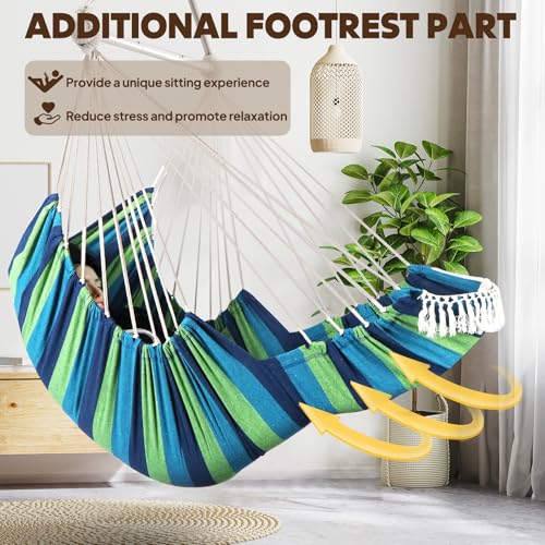 Image of Chihee Hammock Chair Foot Rest 2 Cushions Max 500lbs Metal Spreader Bar | Robust Hanging Chair Soft Cotton Blended Swing Collapsible Easy Storage Strong Strap Iron Carabiner Pocket Indoor Outdoor
