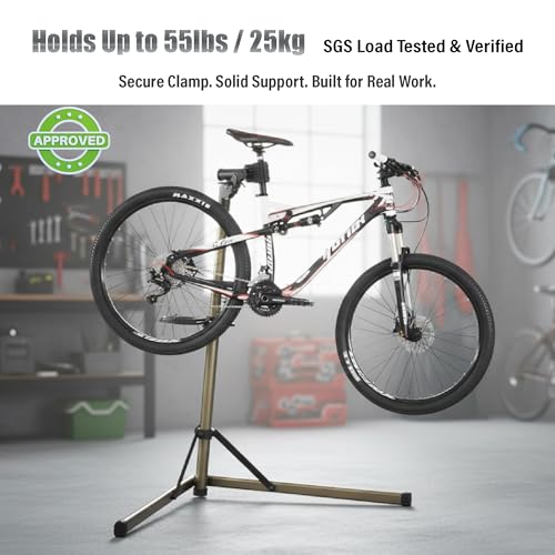 Image of BikeHand Bike Repair Stand - Home Portable Bicycle Mechanics Workstand - for Mountain MTB Road Bikes Maintenance - Max. 55 lbs