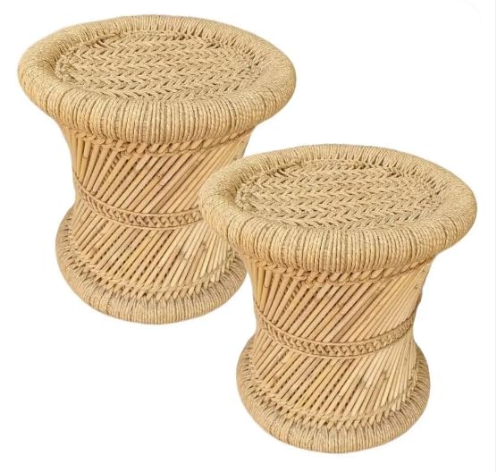 Handmade Bamboo Mudda-Muddi Stool Sitting for Home Garden Balcony Beige Colour (2, 13x13)-image-44