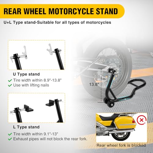 Image of Nilight Universal 850lbs Motorcycle Rear Wheel Lift Stand | with U + L Fork for Suzuki Yamaha Honda Kawasaki, Black