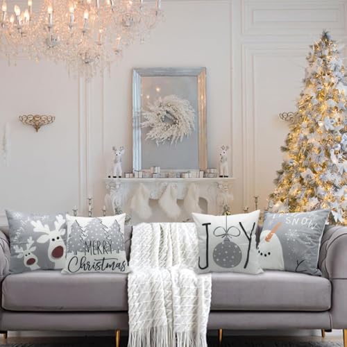 Image of PSDWETS Christmas Pillow Covers 16x16 Set of 4 Christmas Decorations Snowman Deer Tree Winter Holiday Decor Throw Cushion Case for Home Couch