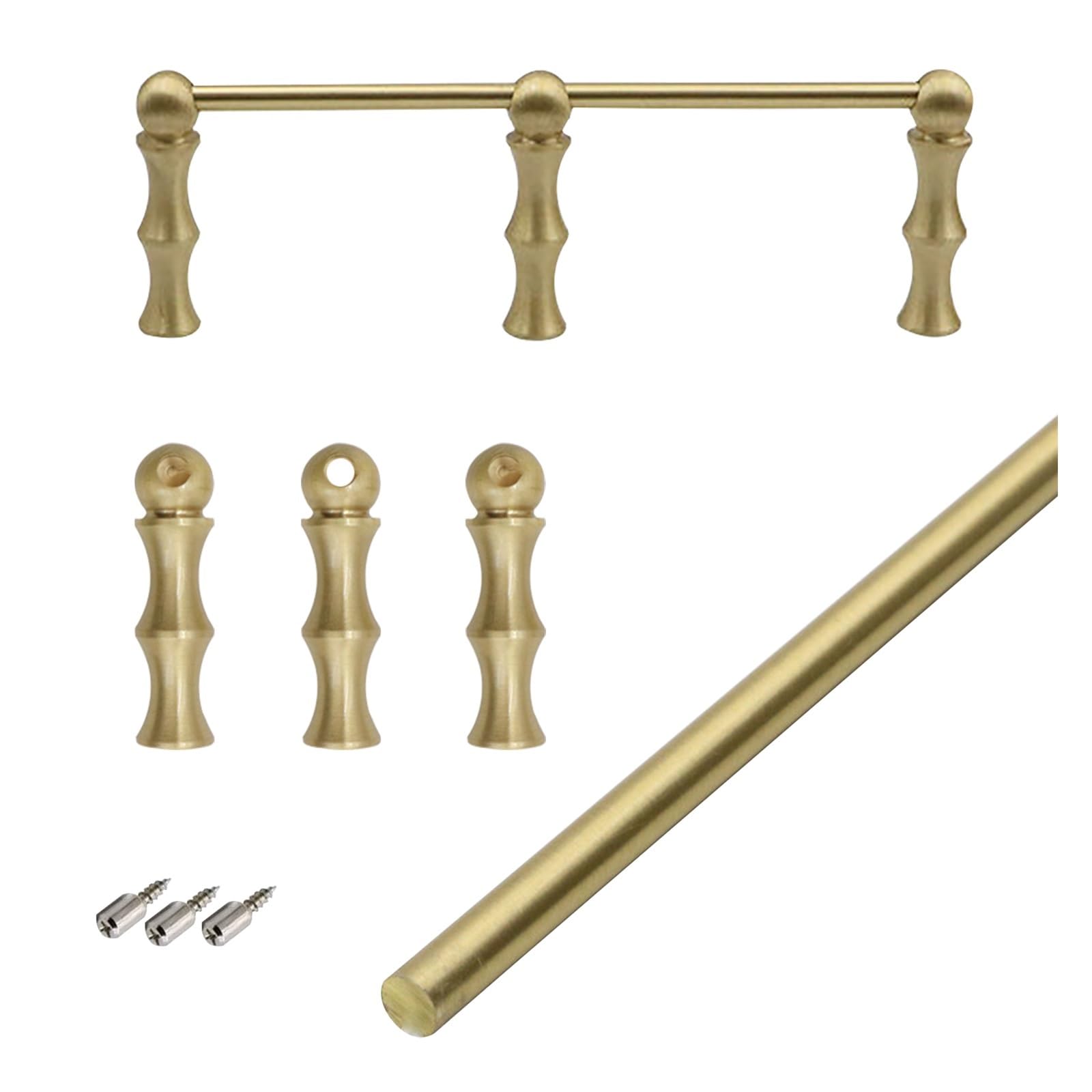 2 Pcs Brass Shelf Railing with 3 Spindles, 20-150cm Metal Anti-Fall Guardrail - Cabinet Decor Fence Hardware, for Gallery/Kitchen/Display Case(Style C,45in/114.3cm)