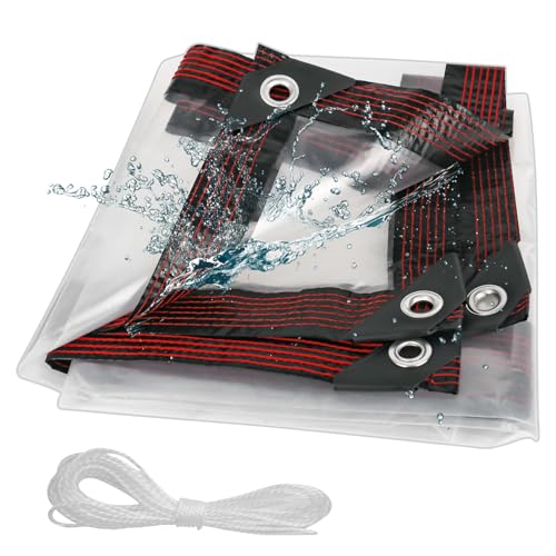 XCRPRT Klare Plane, Wasserdicht, Strapazierfähig, 1 x 2 m, Transparente Plane, Große wasserdichte PVC Abdeckplane mit Ösen und Seil für Garten, Outdoor, Camping, Wohnwagen, Gewächshaus