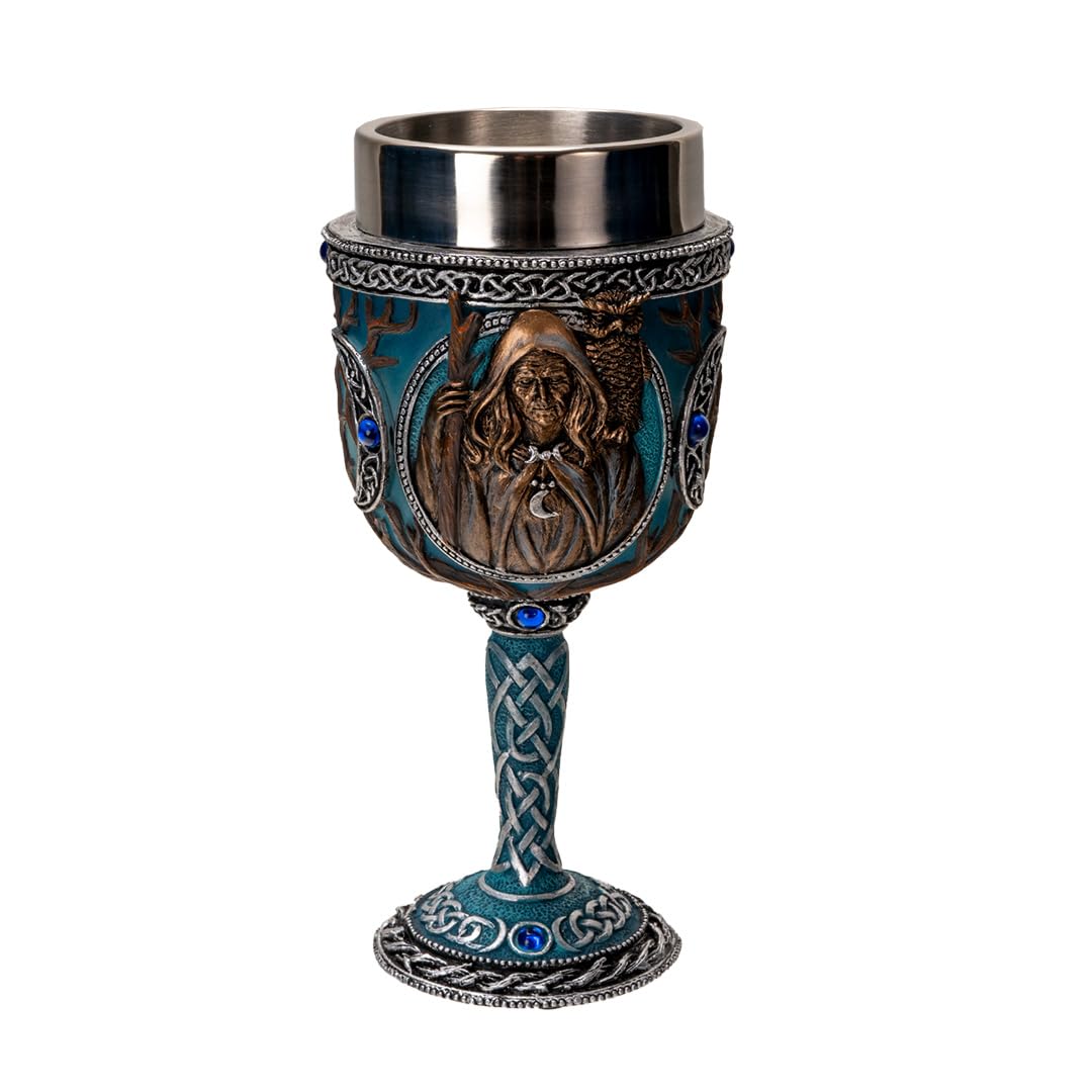 Pacific Giftware Triple Goddess Mother Goblet 7oz Mystical Wiccan Wine Cup with Stainless Steel Liner and Resin Exterior Featuring Mother Goddess Design (Blue)