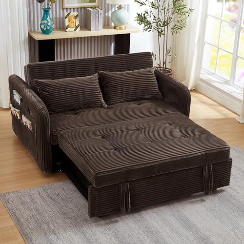 N NOORDENIYA 55.5" Corduroy Convertible Sofa Bed, Pull Out Sleeper