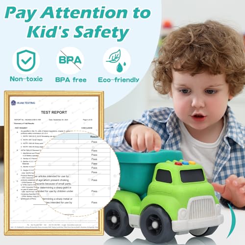 Toddler Toys Cars for 2 3 4 Year Old Boy, Wheat Straw Dump Truck Toys with Lights and Sounds, No BPA, Phthalates, PVC Outdoor Construction Toys for Toddlers 2-4, Christmas Birthday Gifts Party Favors