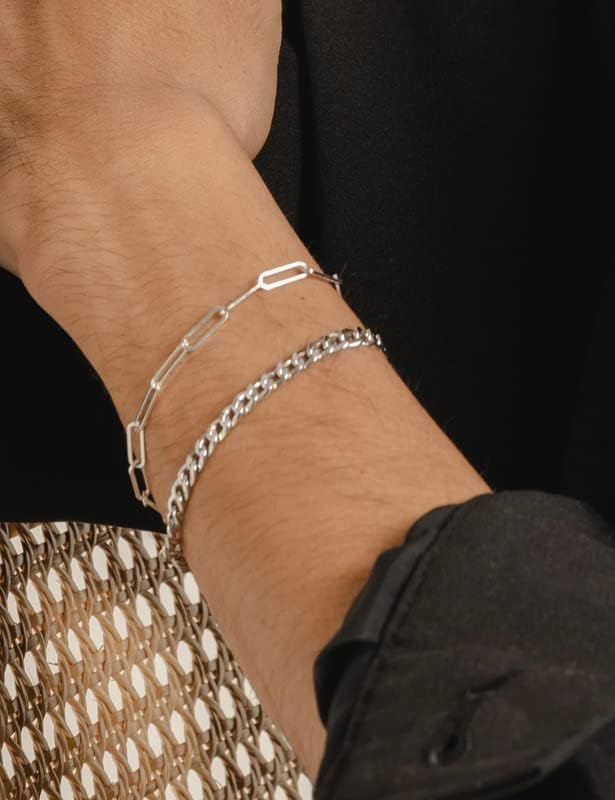 925 Sterling Silver Paperclip Bracelets 3/4/5mm Silver/Gold Plated Bracelets for Women Paperclip Chain Bracelet for Men 6.5-9 Inches - Image 4