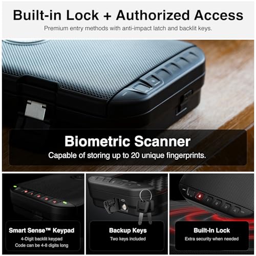 VAULTEK LifePod 20 Full-Size Biometric Lockable Weatherproof Case with Built-in Lock, Steel Security Cable, & TSA Handgun Case or Car Safe, Portable Travel Pistol Safe/Covert Black/Biometric