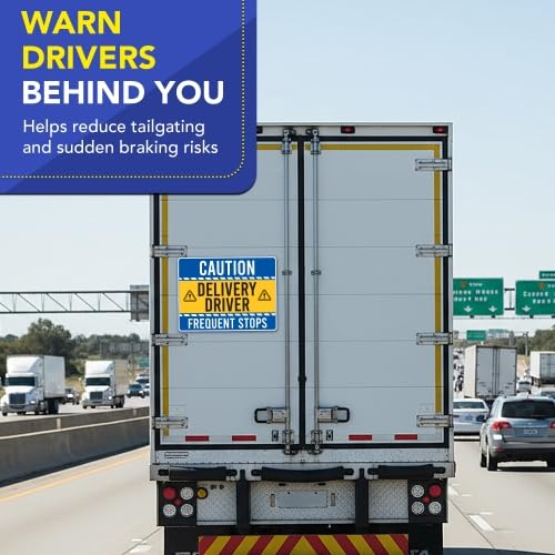 Image of Magnet Me Up 24 inch x 18 inch - Blue Caution Frequent Stops Delivery Driver Magnet for Car - Safety Warning Vehicle Magnetic Sign for Delivery Drivers, Weatherproof UV Printed Vinyl, Made in USA
