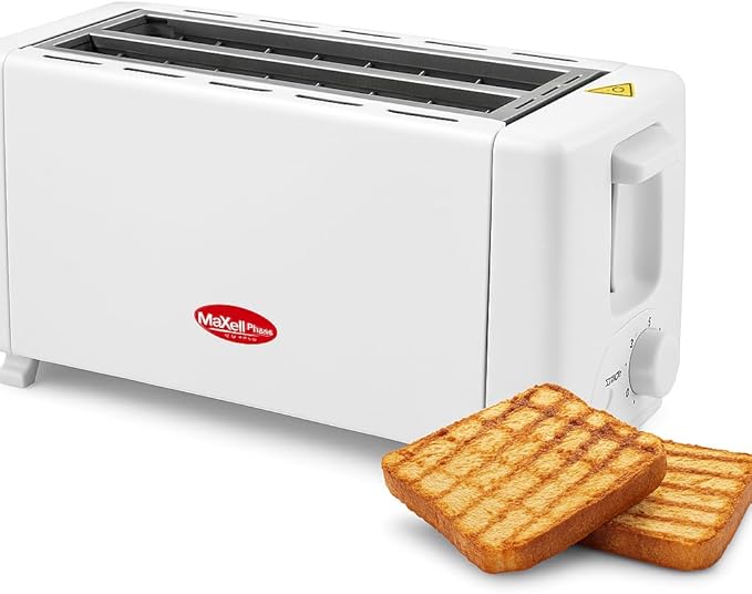 Tostadora 4 Rebanadas 1300W Doble Ranura Larga, Control Ajustable de Tostado, Función Stop y Autoapagado, Diseño Compacto Desayunos Rápidos NO es de tacto frio. NO tocar en funcionamiento