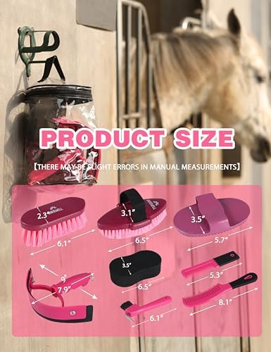 Shinewell Horse Grooming Kit, Complete Horse Brush Set, Equine Grooming Tools for Shedding & Daily Care Pink — view 7