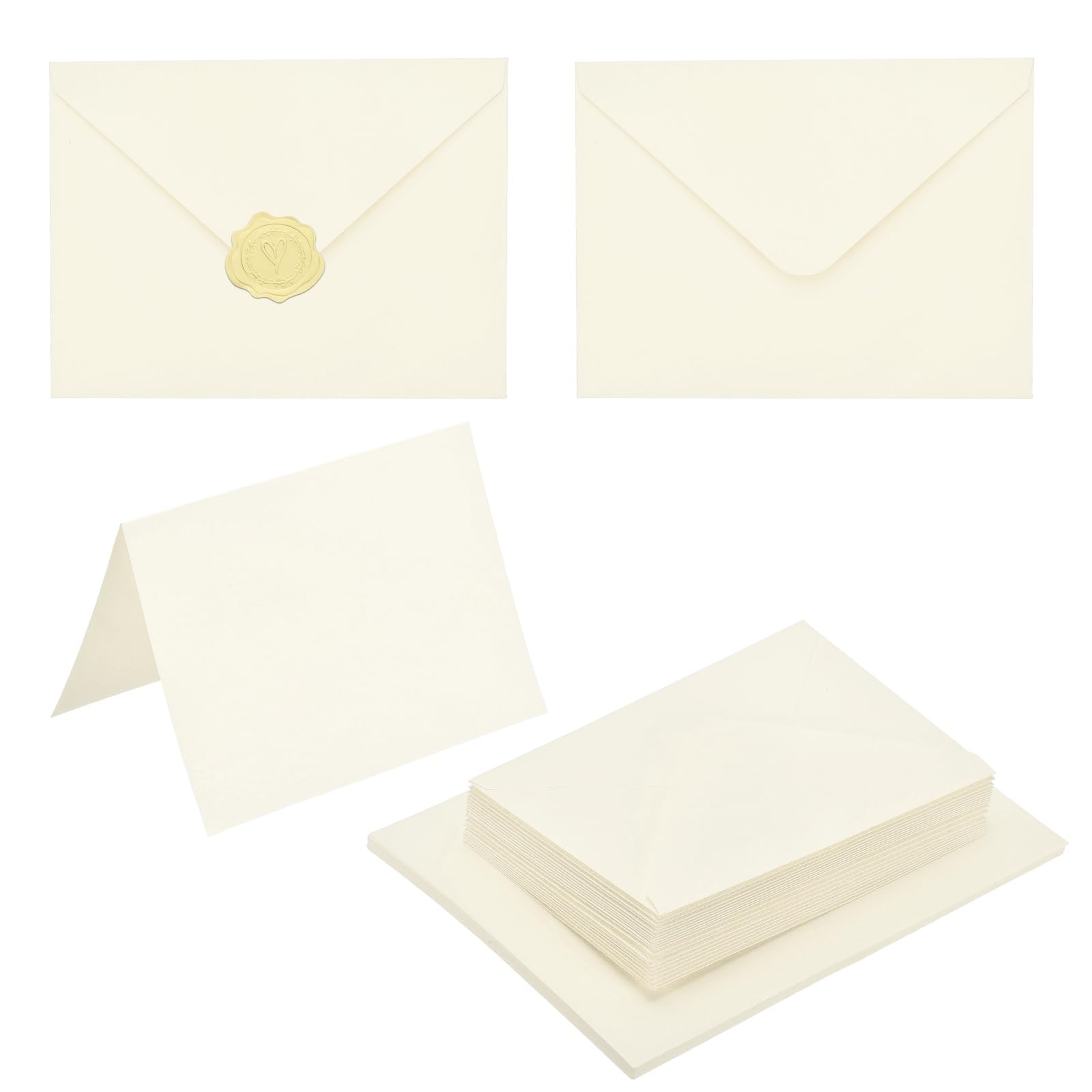 PATIKIL 50Pack Beige 5x7 Envelopes with Cards, V Flap A7 Envelopes with Cardstock & Gold Stickers for Greeting Cards Wedding Greeting Birthday Invitations Letter Mailing — image 1