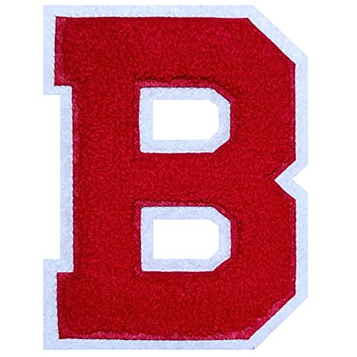 2Pcs Chenille Letter, 2.5" Iron on Letters Patches, Chenille Stitch Varsity Letter Patches for Clothing (Red/White 2-1/2, B)