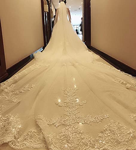 Faiokaver Wedding Veils Cathedral Long Floral Sequins Lace 5 Meters 1 Tier With Comb #TOP1