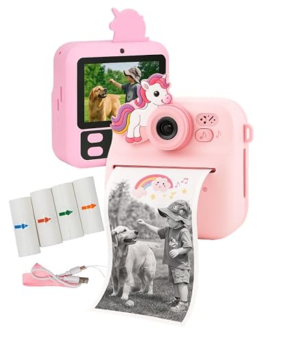 Cámara Infantil Instantánea con Impresión Térmica, Unicornio Rosado, Pantalla LED 2.4 Pulgadas, 6 Modos