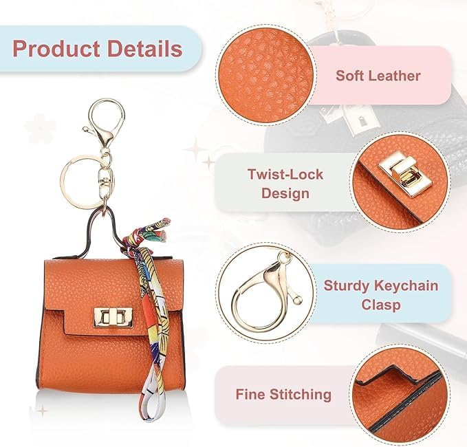 Image of Mini Backpack Keychain for Women & Girls | Cute PU Leather Purse Charm Keyring with Wrist Strap & Metal Hook | Fashion Bag for Handbags, Backpacks, Car Keys & Accessories