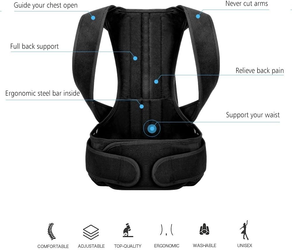 XS-5XL Waist Back Posture Corrector Adjustable Full Back Support Belt Lumbar Brace Spine Support Adults Vest Posture Trainer Comfortable Relieve Back Pain(Medium)